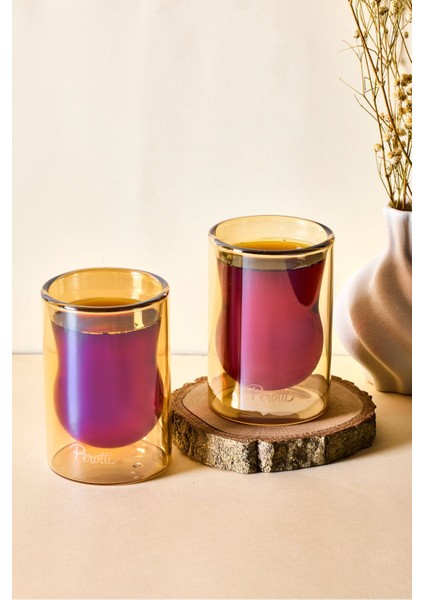 Amber 2'li Isıya Dayanıklı Çift Cidarlı Cam Çay Bardağı 140 ml