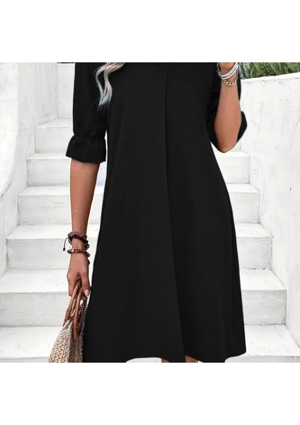 Kadın Kısa Kollu V Yakalı Salaş Janjan Krep Elbise fiyatları