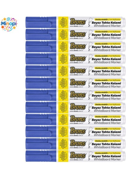 Mavi Tahta Kalemi 12'li Set Doldurulabilir Yerli Beyaz Tahta Kalemi