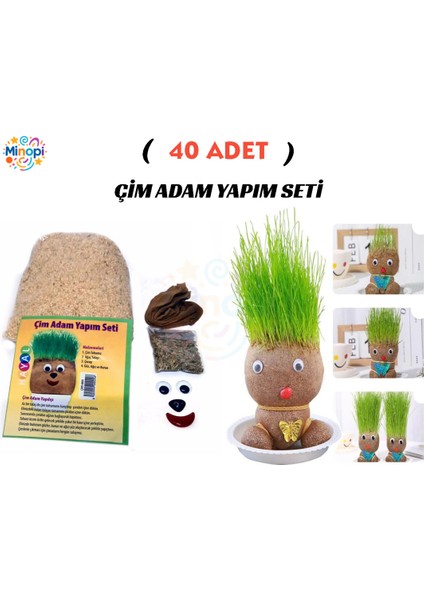 40 Paket Çim Adam Yapım Seti Okul Eğitici Deney Seti Çim Adam Seti