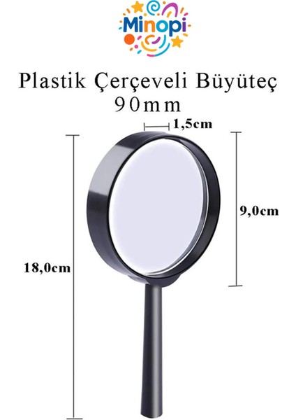 Plastik Çerçeve Saplı Büyüteç Mercek Deney Malzemesi - 90 mm
