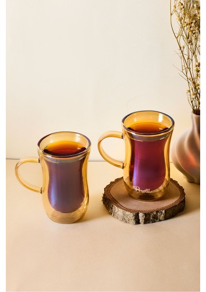 Amber 2'li Isıya Dayanıklı Çift Cidarlı Kulplu Cam Çay Bardağı 150 ml