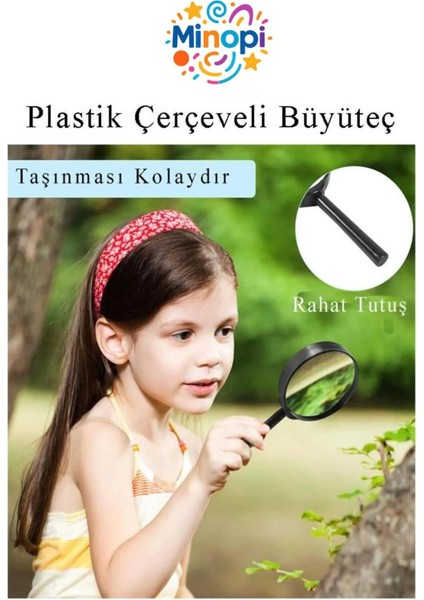Plastik Çerçeve Saplı Büyüteç Mercek Deney Malzemesi - 90 mm indirimleri