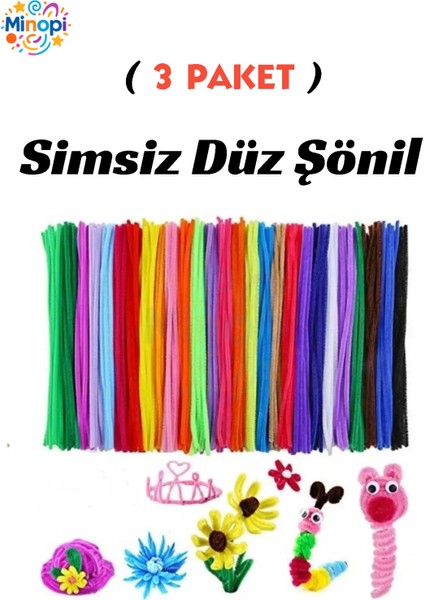 3 Paket Şönil Renkli Paketi 25'li Renkli Tüylü Tel