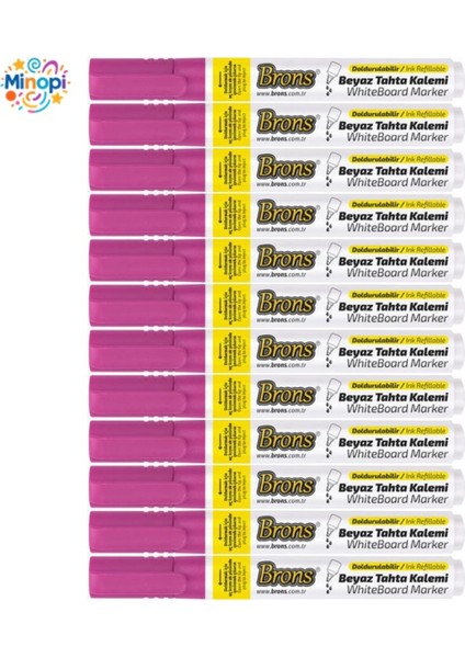 Pembe Tahta Kalemi 12'li Set Doldurulabilir Yerli Beyaz Tahta Kalemi