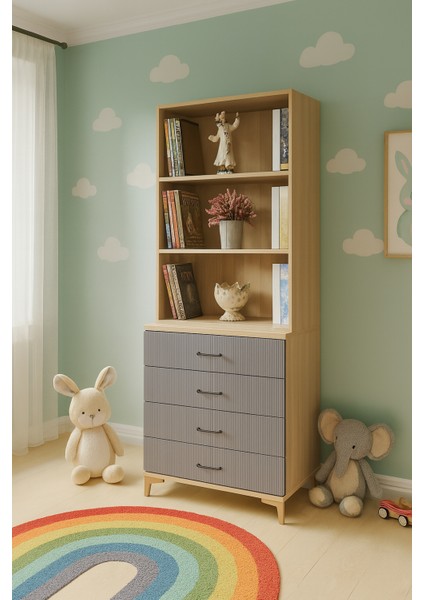 Ege MDF Çekmeceli Şifonyer ve Kitaplık Set | Modern Genç Odası Takımı | Ağaç Ayaklı, Dayanıklı MDF Gövde | Şık ve Fonksiyonel Tasarım | Arion Kids Kalitesiyle