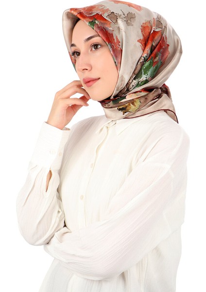 Bordo Kamelya Desen Sura Ipek Eşarp