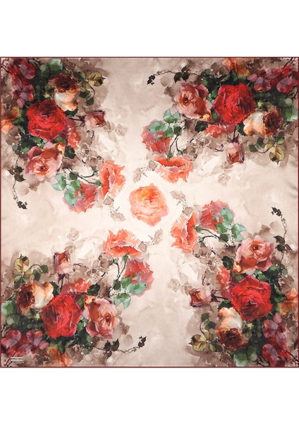 Bordo Kamelya Desen Sura Ipek Eşarp modelleri