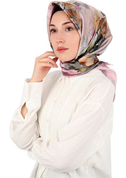 Pembe Kamelya Desen Sura Ipek Eşarp