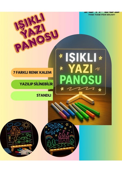 Neon Işıklı 7 Renk Işık Boyama Kalemli LED Resim Panosu Boyama Tahtası Kalemleri 20 x 20 - Lisinya