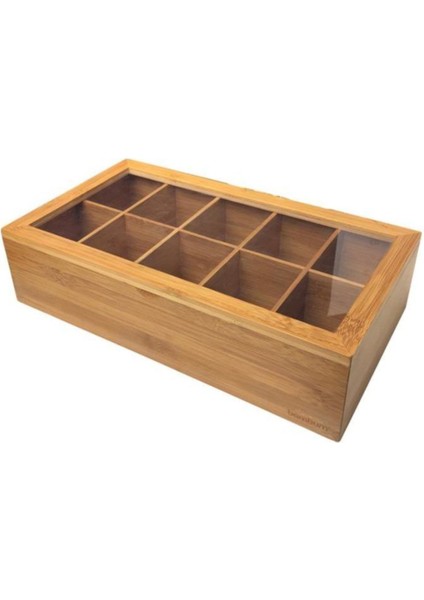 Bonte Bambu Çay Saklama Kabı 10 Bölmeli Antibakteriyel Dayanıklı 20x36x9 cm Ölçülerinde modelleri