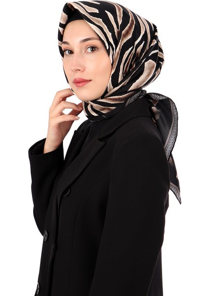 Somon Zebra Desen Twill Ipek Eşarp