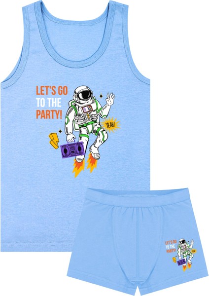 Erkek Çocuk Atlet Boxer Likralı Mavi Uzay (%96 Pamuk - %4 Elastan)