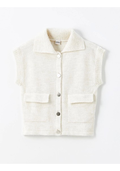 Lcw Kids Ekru Gömlek Yaka Kız Çocuk Triko Yelek