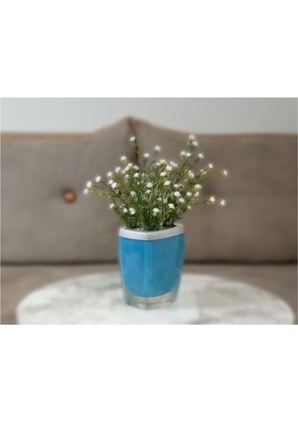 2 Adet Vazo Dahil,vazoda Çiçek,beyaz Yapay Çiçek,vazo Dekoratif Gri Mavi Poliresin 8X4X16CM indirimleri