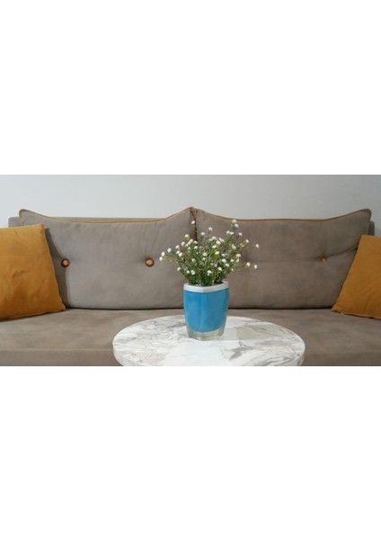 2 Adet Vazo Dahil,vazoda Çiçek,beyaz Yapay Çiçek,vazo Dekoratif Gri Mavi Poliresin 8X4X16CM