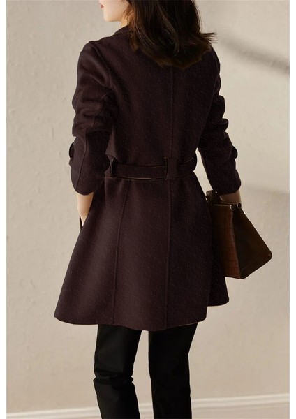 Kaşe Kadın Şık Yaka Kaban ve Kemer fiyatları