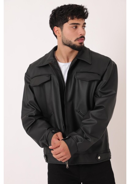 Cep Detay Dik Yaka Suni Deri Mont Bl 1848_50455 fiyatları