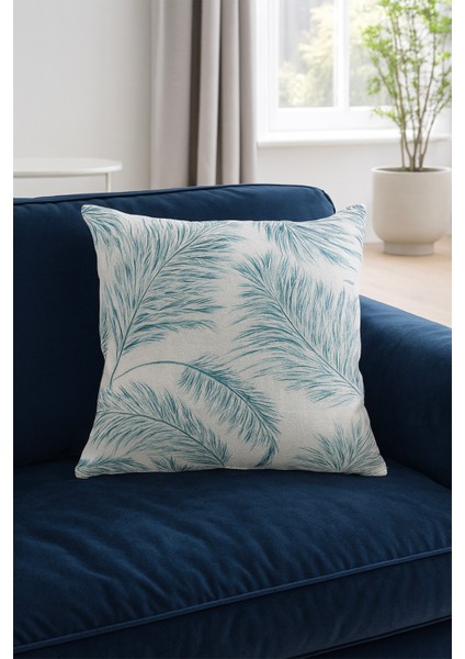 Duck Çiçekli Kırlent Kılıfı Turkuaz Bej 40X40