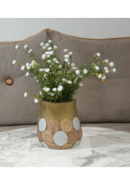 2 Adet Vazo Dahil,vazoda Çiçek,beyaz Yapay Çiçek,vazo Dekoratif Altın Puanlı Poliresin 9X9X15CM fiyatları
