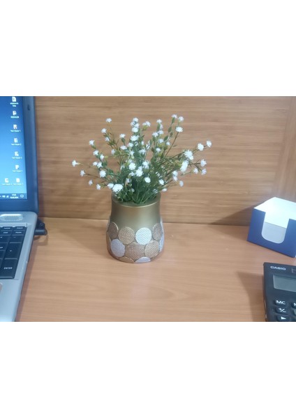 2 Adet Vazo Dahil,vazoda Çiçek,beyaz Yapay Çiçek,vazo Dekoratif Altın Puanlı Poliresin 9X9X15CM modelleri