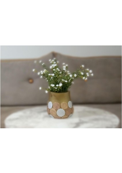2 Adet Vazo Dahil,vazoda Çiçek,beyaz Yapay Çiçek,vazo Dekoratif Altın Puanlı Poliresin 9X9X15CM indirimleri