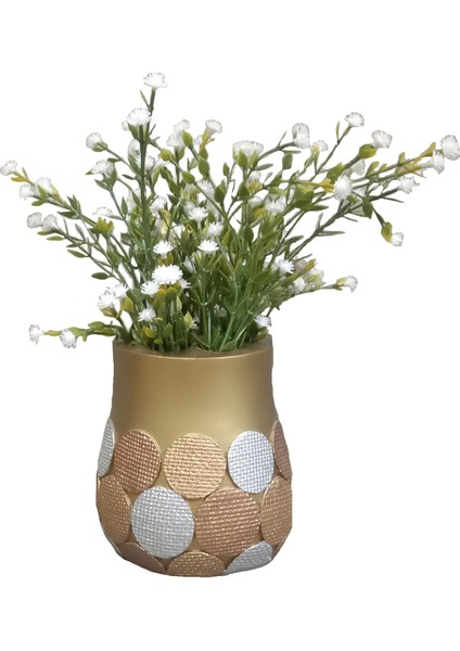 2 Adet Vazo Dahil,vazoda Çiçek,beyaz Yapay Çiçek,vazo Dekoratif Altın Puanlı Poliresin 9X9X15CM