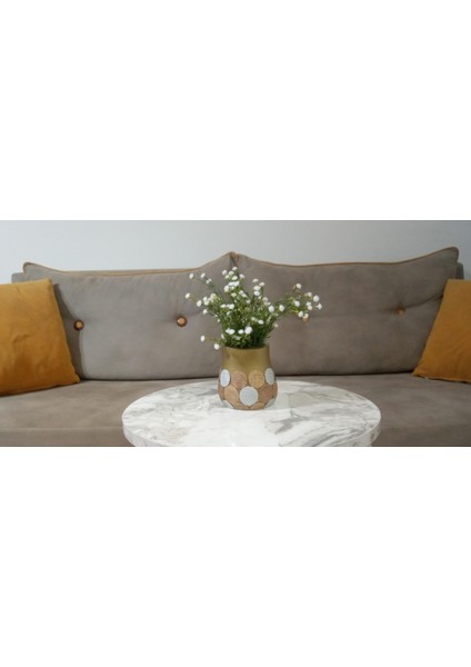 2 Adet Vazo Dahil,vazoda Çiçek,beyaz Yapay Çiçek,vazo Dekoratif Altın Puanlı Poliresin 9X9X15CM