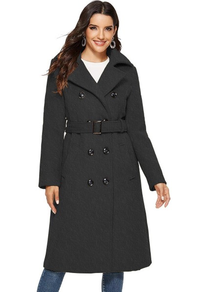 Aksesuarlı Kaşe Kaban Kemer Detaylı