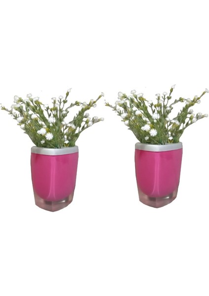 2 Adet Vazo Dahil,vazoda Çiçek,beyaz Yapay Çiçek,vazo Dekoratif Gri Pembe Poliresin 8X4X16CM