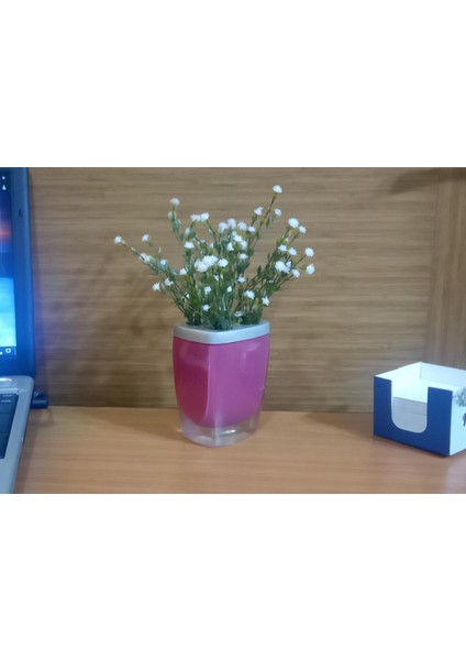 2 Adet Vazo Dahil,vazoda Çiçek,beyaz Yapay Çiçek,vazo Dekoratif Gri Pembe Poliresin 8X4X16CM modelleri