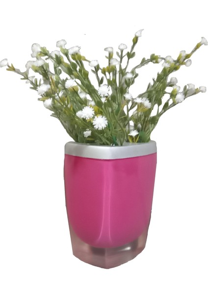 2 Adet Vazo Dahil,vazoda Çiçek,beyaz Yapay Çiçek,vazo Dekoratif Gri Pembe Poliresin 8X4X16CM