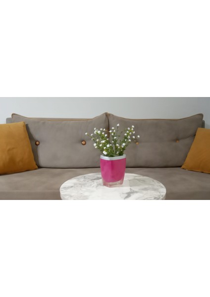 2 Adet Vazo Dahil,vazoda Çiçek,beyaz Yapay Çiçek,vazo Dekoratif Gri Pembe Poliresin 8X4X16CM