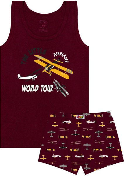 Erkek Çocuk Atlet Boxer Likralı Kırmızı Uçak (%96 Pamuk - %4 Elastan)