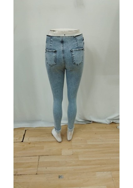 Kadın Çok Düğmeli Yüksek Bel Jean Pantolon indirimleri