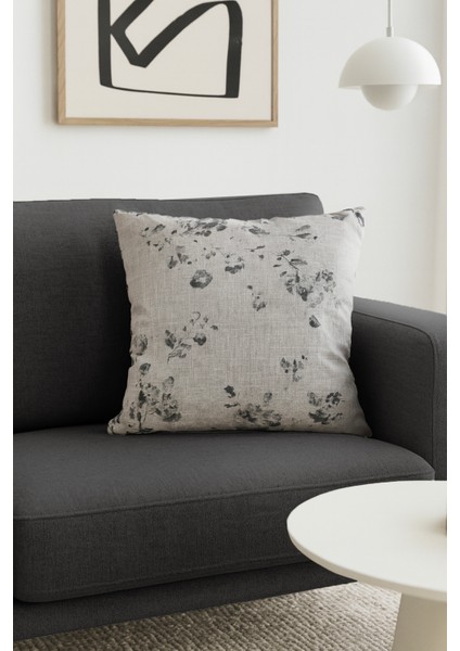 Duck Çiçekli Kırlent Kılıfı Gri 40X40