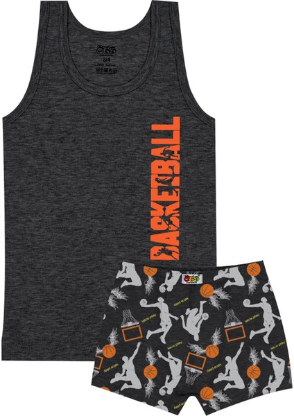 Erkek Çocuk Atlet Boxer Likralı Antrasit Basketball (%96 Pamuk - %4 Elastan)