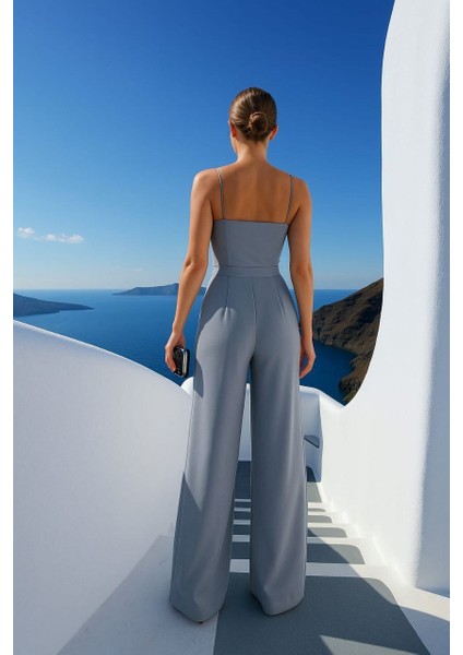 Ithal Krep Kumaş Askılı Geniş Paça Tulum Elbise (Renkli) fiyatları