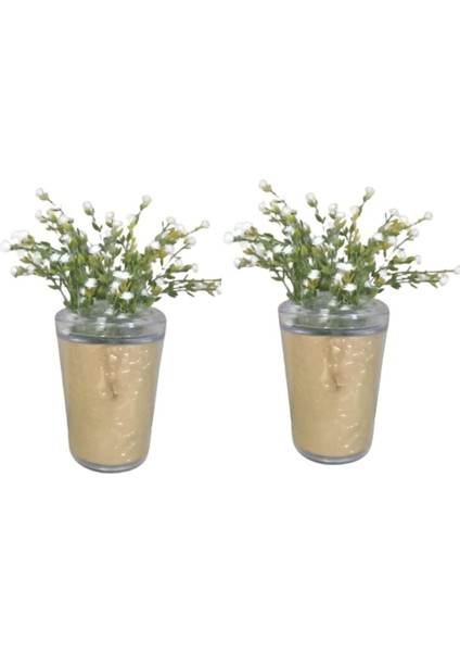 2 Adet Vazo Dahil,vazoda Çiçek,beyaz Yapay Çiçek,vazo Dekoratif Altın Yaprak 9X9X17CM