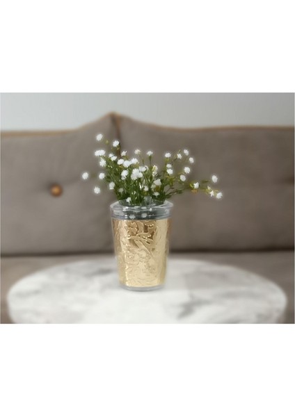 2 Adet Vazo Dahil,vazoda Çiçek,beyaz Yapay Çiçek,vazo Dekoratif Altın Yaprak 9X9X17CM
