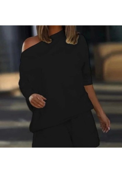 Kadın Kayık Yaka Salaş Iki Iplik Bluz ve Şort Ikili Takım