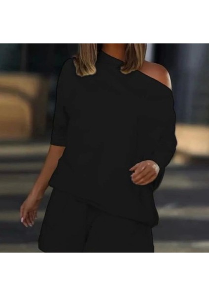 Kadın Kayık Yaka Salaş Iki Iplik Bluz ve Şort Ikili Takım modelleri