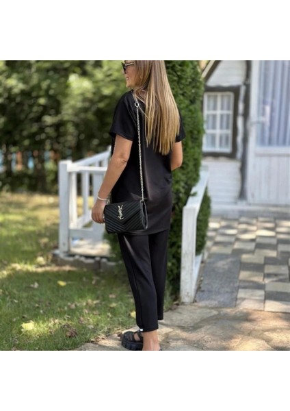 Kadın Kısa Kollu V Yakalı Iki Iplik Bluz ve Pantolon Ikili Takım indirimleri