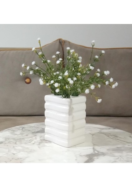 2 Adet Vazo Dahil,vazoda Çiçek,beyaz Yapay Çiçek,vazo Dekoratif Kare Çizgili 8X6X16CM fiyatları