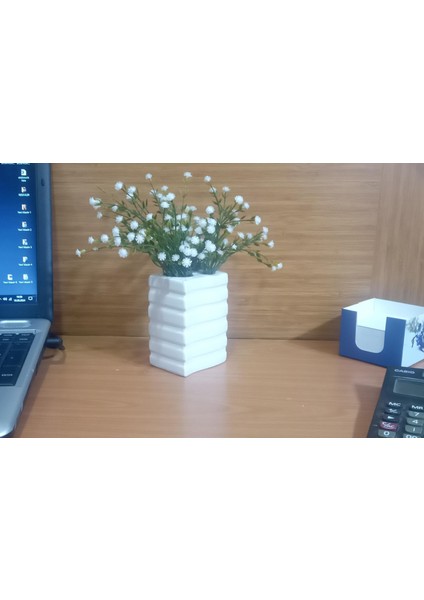 2 Adet Vazo Dahil,vazoda Çiçek,beyaz Yapay Çiçek,vazo Dekoratif Kare Çizgili 8X6X16CM modelleri