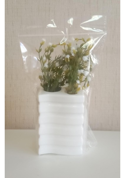 2 Adet Vazo Dahil,vazoda Çiçek,beyaz Yapay Çiçek,vazo Dekoratif Kare Çizgili 8X6X16CM fırsatları