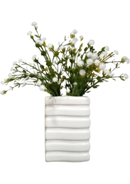 2 Adet Vazo Dahil,vazoda Çiçek,beyaz Yapay Çiçek,vazo Dekoratif Kare Çizgili 8X6X16CM indirimleri