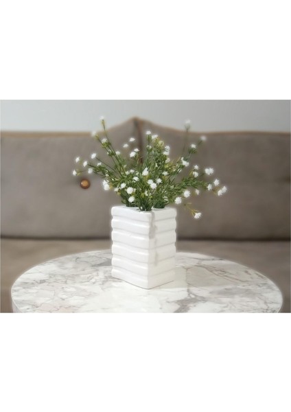 2 Adet Vazo Dahil,vazoda Çiçek,beyaz Yapay Çiçek,vazo Dekoratif Kare Çizgili 8X6X16CM