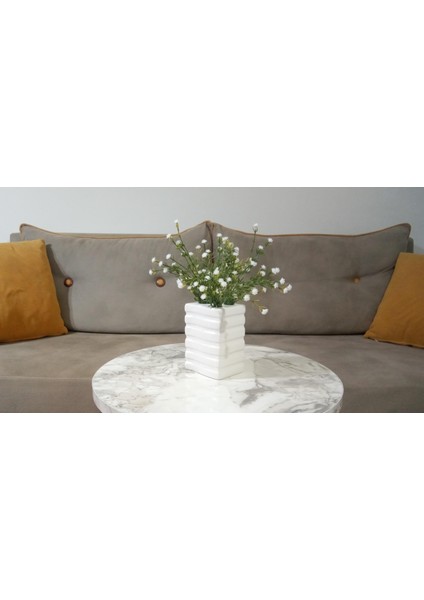 2 Adet Vazo Dahil,vazoda Çiçek,beyaz Yapay Çiçek,vazo Dekoratif Kare Çizgili 8X6X16CM