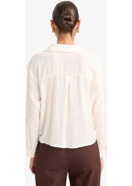 Regular Fit Gömlek Yaka Pamuklu Uzun Kollu Bluz F9998AX25AU